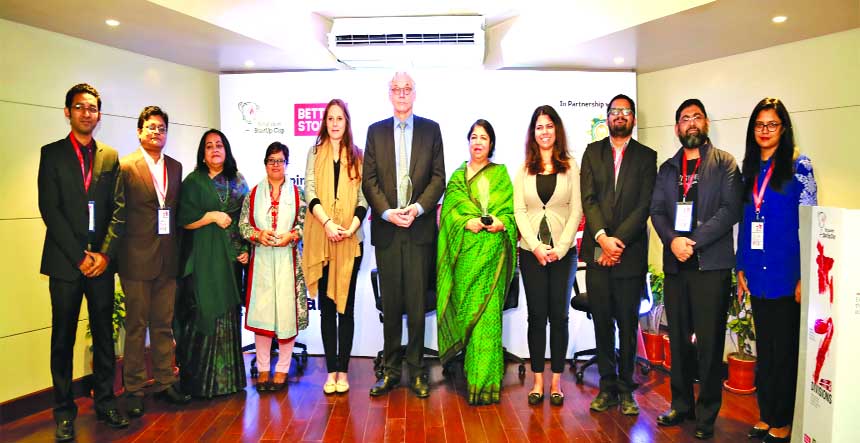 Speaker of the Bangladesh National Parliament Dr. Shirin Sharmin Chudhury, poses with the participants of Award giving ceremony of Bangladesh StartUp Cup-2017 at a city hotel on Tuesday. The cup is a countrywide StartUp competition and ecosystem building
