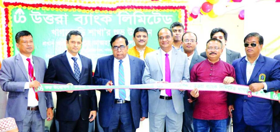 Azharul Islam, Chairman of Uttara Bank Limited, inaugurating its 233rd branch at Khagrachhari Sadar on Thursday. Mohammed Rabiul Hossain, Managing Director, Md. Rezaul Karim (Ctg Zonal Head) and Md. Rabiul Hasan, DGMs Deputy General of the bank were also