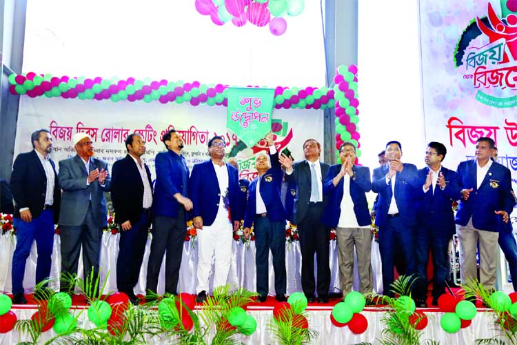 State Minister for Power, Energy and Mineral Resources Nasrul Hamid inaugurating the Victory Day Roller Skating Competition by releasing the balloons as the chief guest at the Sheikh Russel Roller Skating Complex on Friday.