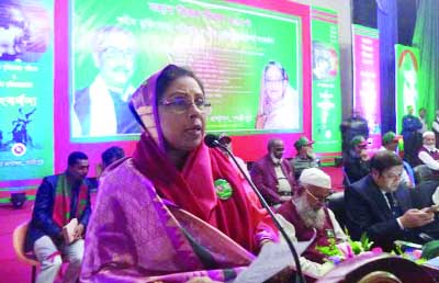 GAZIPUR: State Minister for Women and Children Affairs Meher Afroz Chumki MP addressing a reception ceremony to Freedom Fighters and their family members organised by Gazipur District Administration at Shaheed Bangataj Auditorium marking the Victory Day