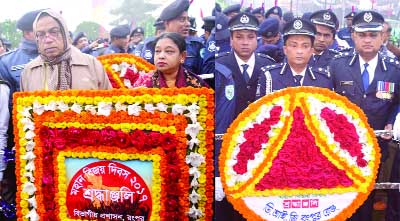 RANGPUR: Divisional Commissioner Kazi Hasan Ahmed and DIG of Rangpur Range Khondaker Golam Faruk placing wreaths at the Independent Merorial 'Arjan' on the 47th Victory Day on Saturday.