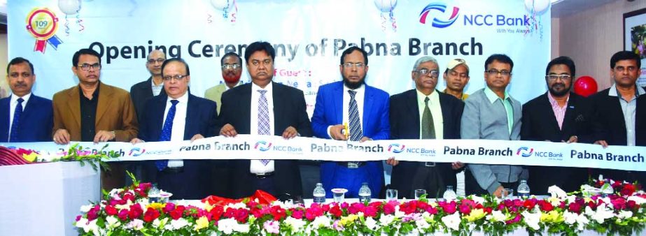 Khairul Alam Chaklader, Director of NCC Bank Ltd, inaugurating its 109th branch at Pabna Sadar on Wednesday. Director of Pabna Chamber of Commerce and Industries Md. Faridul Islam and Managing Director of the bank Mosleh Uddin Ahmed were also present.