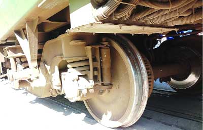 Saidpur (Nilphamari) : A rail cargoâ€™s wheel is being repaired in Saidpur Railway Workshop.
