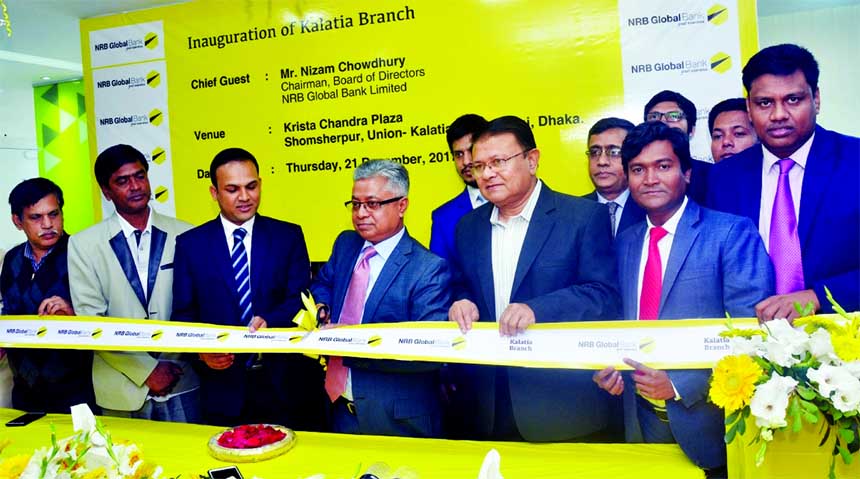 Nizam Chowdhury, Chairman of NRB Global Bank Limited, inaugurating its 46th Branch at Kalatia in Keranigonj of Dhaka on Thursday. Md. Golam Sarwar, Managing Director (CC), Zulfiquar Ali Khan, Head of GSD of the bank and local elites were also present.