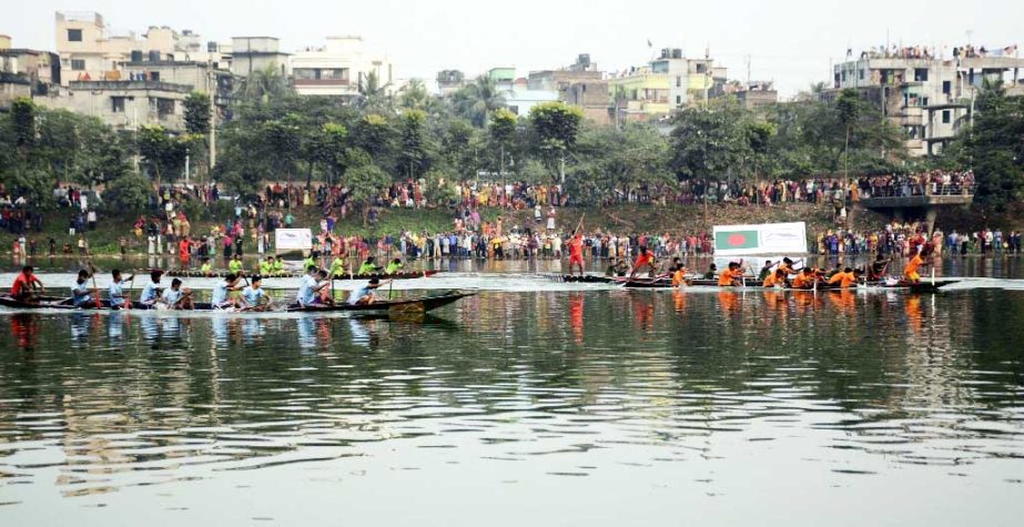 Home Minister Asaduzzaman Khan Kamal, among others, at the boat race competition organised on the occasion of Victory Day by Bangladesh Rowing Federation at Hatirjheel Lake in the city on Friday.