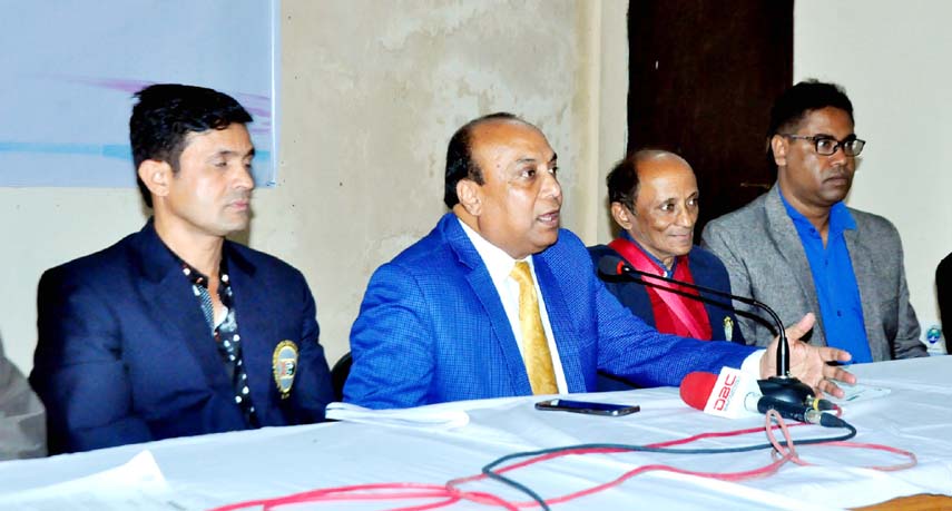 Vice-President of Bangladesh Tennis Federation and Director of Runner Group Mohammad Ali Din addressing a press conference at the conference room in Ramna National Tennis Complex on Saturday.