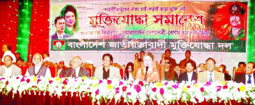 BNP Chairperson Begum Khaleda Zia, among others, at the freedom fighters' rally organised on the occasion of glorious Victory Day by Bangladesh Jatiyatabadi Muktijoddha Dal at Mahanagar Natyamancha in the city on Sunday.