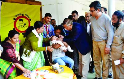 SYLHET: Ariful Haque Chowdhury, Mayor, Sylhet City Corporation administrating Vitamin A capsule Vitamin A capsule to an under -5 baby to launch National Vitamin A-Plus Campaign (Second round) on Saturday.