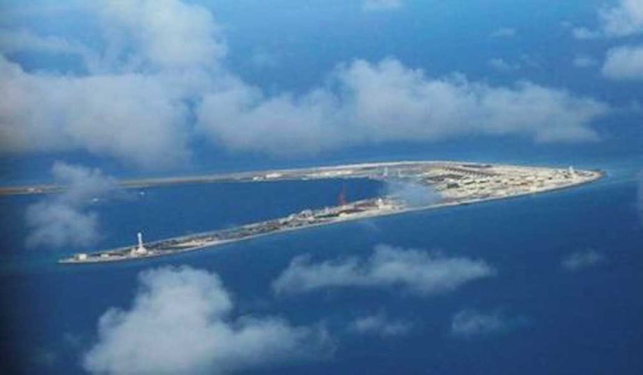 An aerial view of China occupied Subi Reef at Spratly Islands in disputed South China Sea.