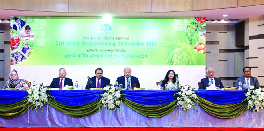 M Anis Ud Dowla, Chairman of ACI Formulations Limited, presiding over its 21st AGM at the Officers Club in the city on Monday. The AGM approved 35 percent cash dividend for the year ended 30 June 2017. Shusmita Anis, Managing Director, Dr. Arif Dowla, Dr.