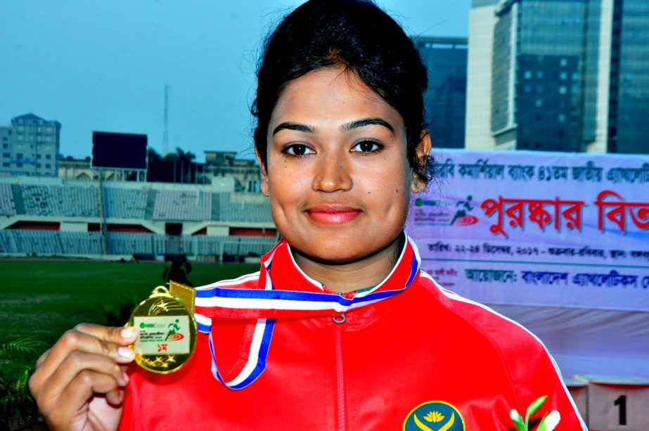 Shirin Akhter of Bangladesh Navy, who became fasted woman of the 41st National Athletics Championship that concluded at the Bangabandhu National Stadium here on Sunday.