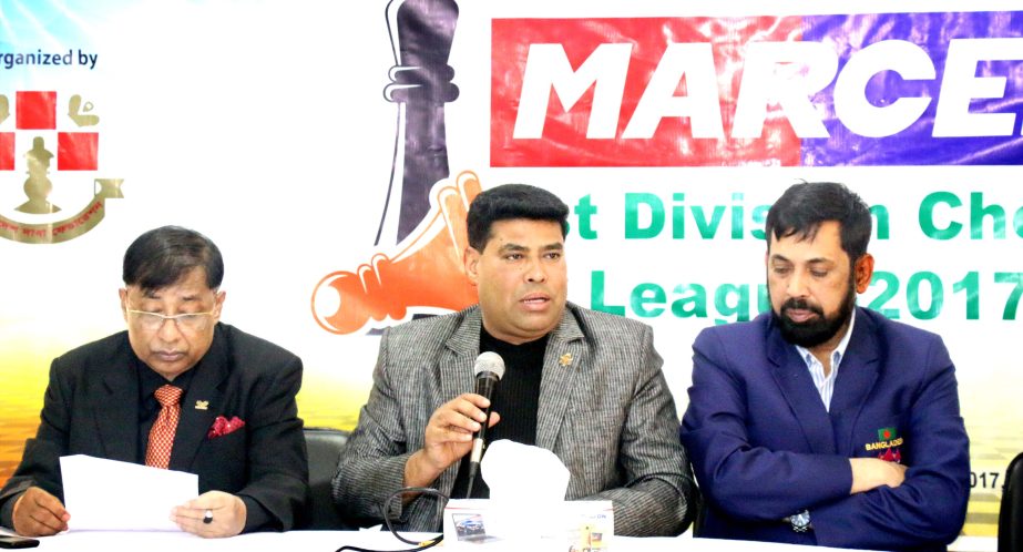 Operative Director (Head of Sports & Welfare Department) of Walton Group FM Iqbal Bin Anwar Dawn speaking at a press conference at Bangladesh Chess Federation hall-room on Tuesday.