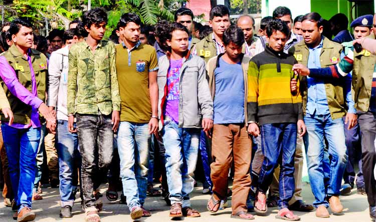 DB police arrested 56 muggers from different bus stands and terminals of Dhaka on Tuesday night. This photo was taken from in front of DB office on Wednesday.