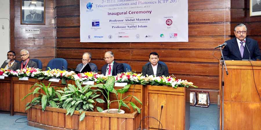 Prof Dr Saiful Islam, Vice-Chancellor, BUET, addressing the inaugural session as chief patron of the 2nd IEEE International Conference on Telecommunications and Photonics (ICTP 2017) began on Tuesday at BUET Council Bhaban organized by its Department of E