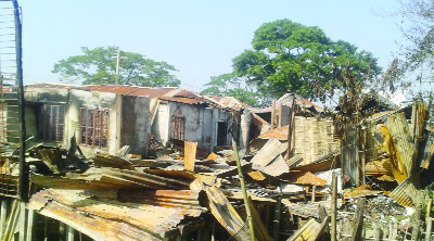 NOAKHALI: A devastating fire gutted 12 shops at Maisjde Sadar Upazila on Wednesday night.