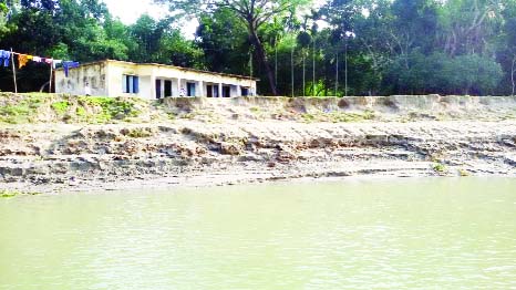 NARAIL: Modhumoti River erosion has taken a serious turn as it may engulf Charmangalpur Government Primary School anytime. This snap was taken on Saturday.
