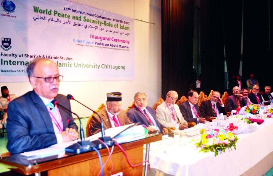 Chairman of the University Grants Commission, Prof. Abdul Mannan addressing the inaugural ceremony of the IIUC International Conference at its Kumira campus yesterday.