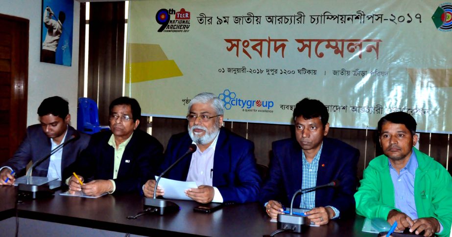 General Secretary of Bangladesh Archery Federation (BAF) Kazi Rajib Uddin Ahmed Chapal addressing a press conference at the conference room of National Sports Council on Monday.