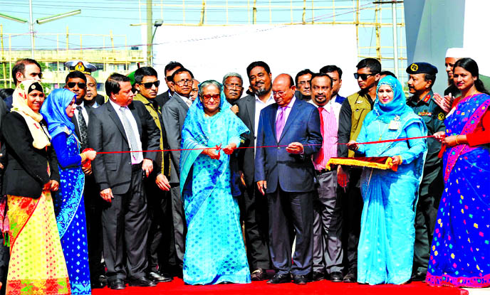 Prime Minister Sheikh Hasina inaugurating the month long Dhaka International Trade Fair-2018 at city's Agargoan on Monday.