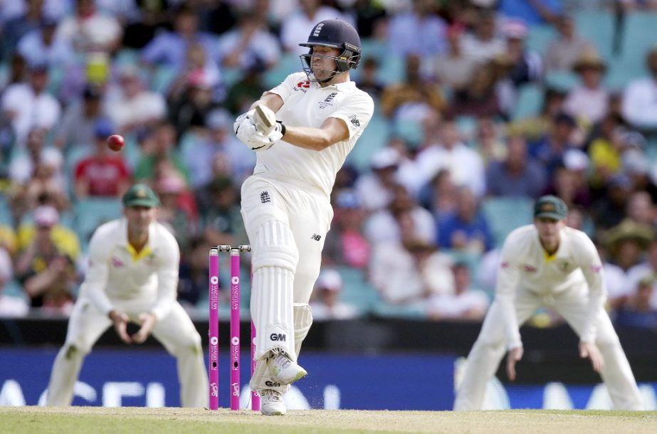 England's Dawid Malan plays a shot against Australia during their Ashes cricket test match in Sydney on Thursday.