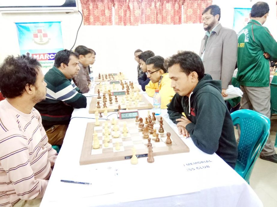 A view of the sixth round matches of the Marcel First Division Chess League at Bangladesh Chess Federation hall-room on Thursday.