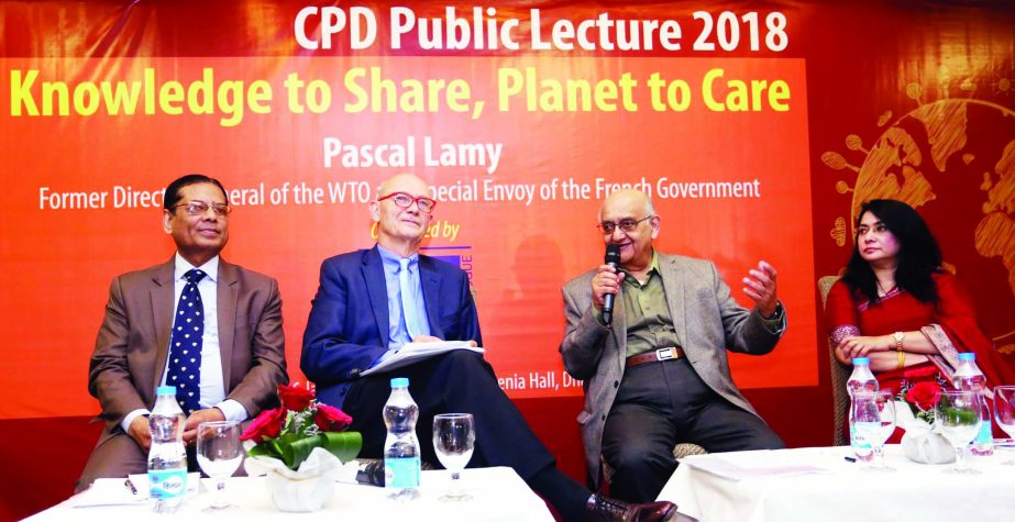Chairman of Center for Policy Dialogue (CPD) Rehman Sobhan speaking at CPD Public Lecture on 'Knowledge to Share, Planet to Care' at Khazana Gardenia Banquet Hall in the city's Gulshan on Saturday.