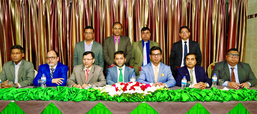 Md. Sayedur Rahman, ex-Chairman of Bangladesh Merchant Bankers' Association, presiding over its EC meeting at its head office in the city recently. Newly-elected President, First Vice-President, Second Vice- President, Secretary General, Treasurer and E