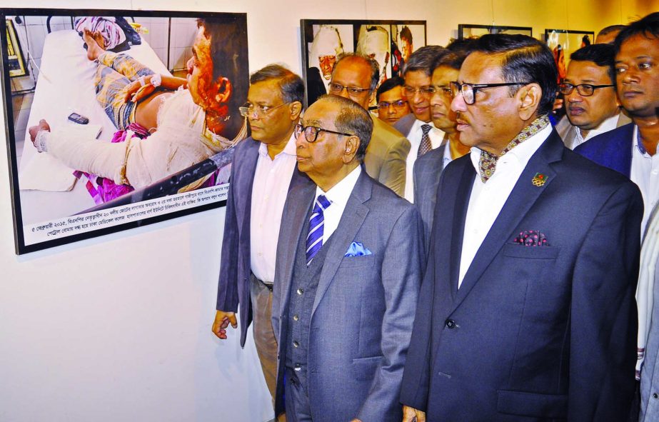 Road Transport and Bridges Minister Obaidul Quader visited around the exhibition on atrocities of BNP-Jamaat organised by Awami League Publicity and Publication Sub-Committee at Bangladesh Shilpakala Academy in the city on Sunday.