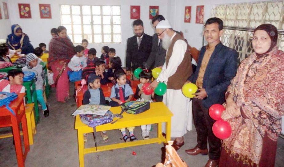 Chairman of Chittagong Sikkha Kaylan Foundation Principal Dr. Abdul Karim visiting inaugural session of first class of New Year of Parents Care School & College at Chowkbazar in the city on Thursday.