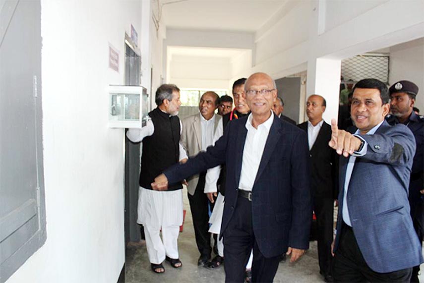 Minister for Education Nurul Islam Nahid MP inaugurating the newly built 2-storied building of Barrister Suresh Biddya Niketan in Raozan after formal inauguration as Chief Guest on Saturday.