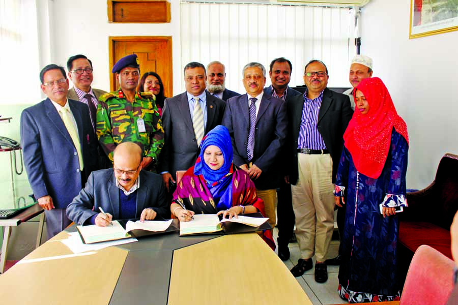 The signing ceremony of Memorandum of Agreement (MoA) for vocational training on driving cum- auto mechanic (light) between Haor Infrastructure and Livelihood Improvement Project (HILIP) of LGED and BRTC Central Training Institute was held at Joydevpur,