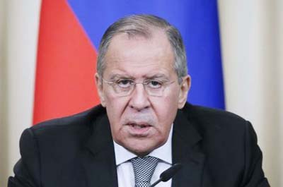 Russian Foreign Minister Sergei Lavrov speaks during a news conference following the talks with British Foreign Secretary Boris Johnson in Mosco
