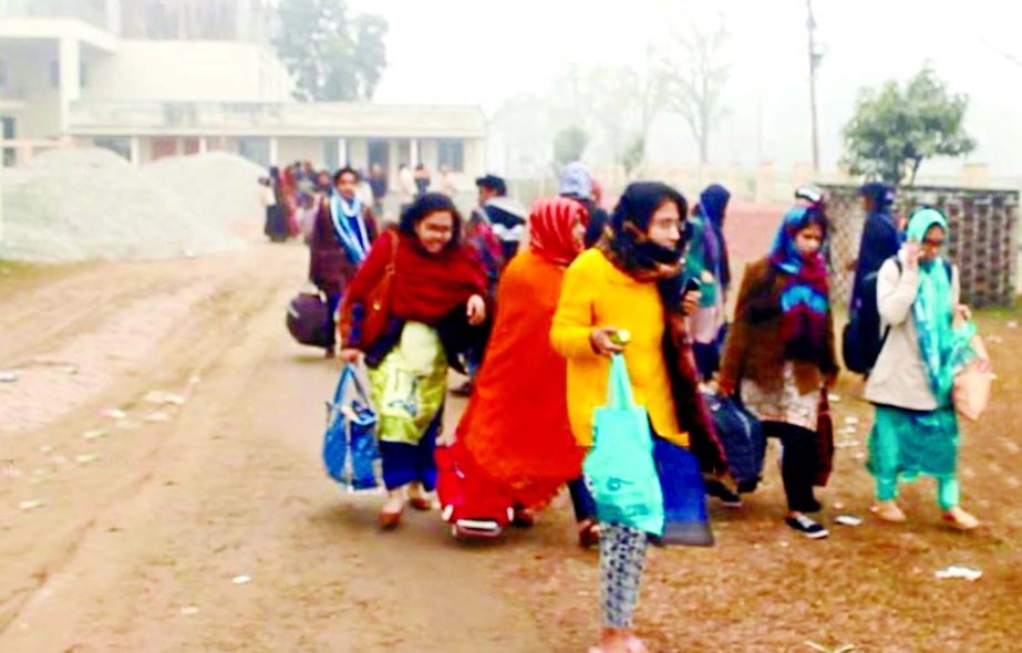 Students leaving the halls as Pabna Medical College was declared closed sine die following a clash between two BCL factions on Friday over establishing supremacy on the campus leaving ten students injured.