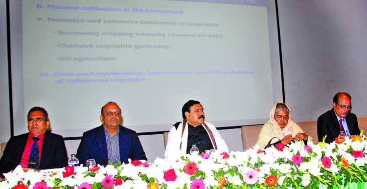 Shipping Minister Shajahan Khan, among others, at a seminar organised on the occasion of National Vegetables Fair by the Agriculture Ministry in the auditorium of Krishibid Institute in the city on Sunday.