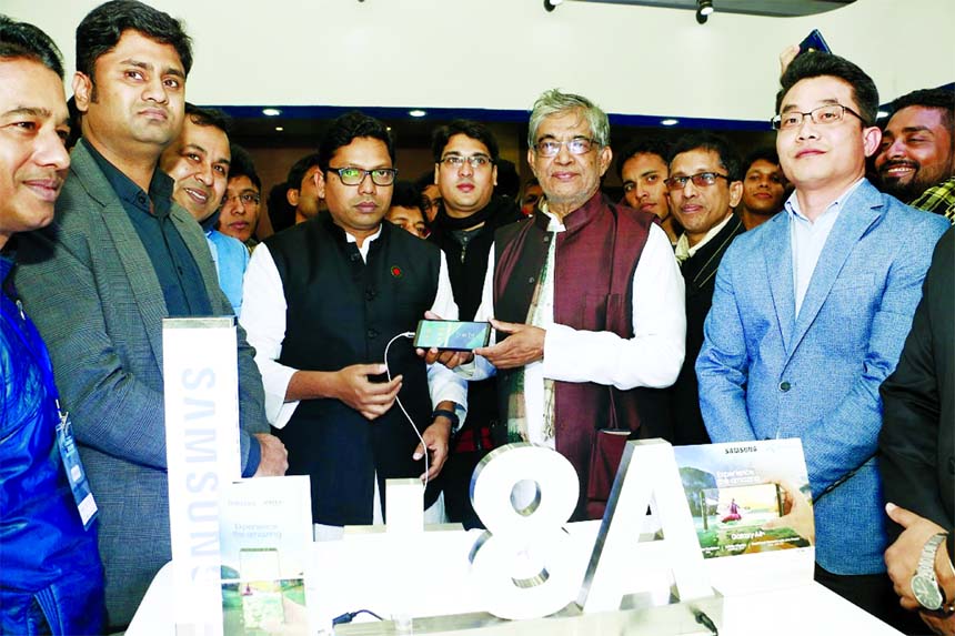 ICT Minister Mustafa Jabbar, inaugurating the Samsung new Galaxy A8+ smartphone at 'Techshohor.com Smartphone and Tab Expo' in the city recently. ICT State Minister Zunaid Ahmed Palak, Young-Woo Lee, General Manager of Samsung Electronics Bangladesh an