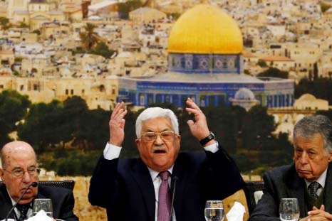 Palestinian president Mahmoud Abbas Â© speaks during a meeting in the West Bank city of Ramallah on Sunday.