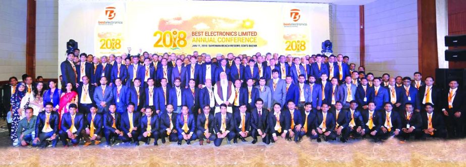 Syed Asaduzzaman, Managing Director of Best Electronics Limited, poses with participants at its Annual Conference at a hotel in Cox's Bazar recently. Subrata Saha, Director of Saha Steels Private Limited of India, Syed Ashhab Zaman Rafid, Director (Sales