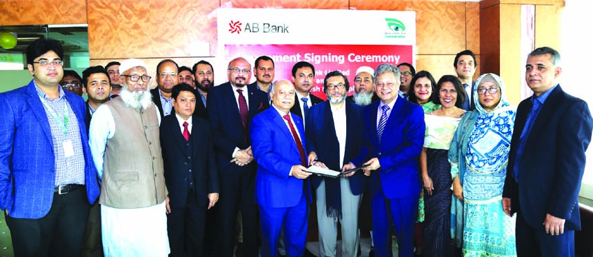 Moshiur Rahman Chowdhury, Managing Director of AB Bank Limited and Dr. Mahbubur Rahman Chowdhury, Chairman of Bangladesh Eye Hospital Limited, exchanging an agreement signing documents at the bank head office in the city recently. Under the deal, all Debi