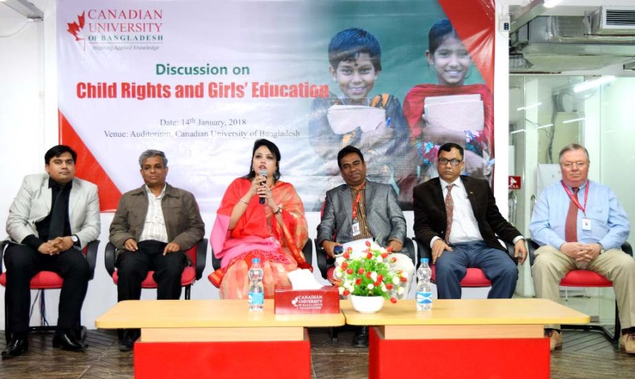 Jebunnesa Afroz, MP speaks at a discussion program on child rights and girls education organized by Canadian University Bangladesh at its Banani Campus in the city recently.