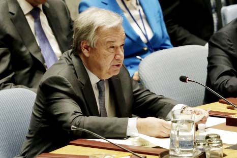 U.N. Secretary-General Antonio Guterres addresses the United Nations Security Council on Thursday.