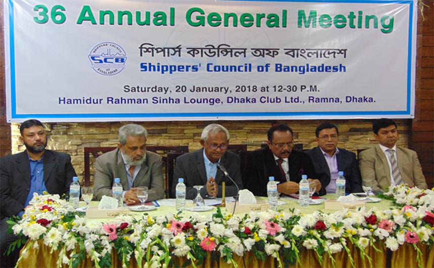 Md. Rezaul Karim, Chairman of Shippers' Council of Bangladesh, presiding over its 36th AGM at a city club on Saturday. Waliul Islam, former Secretary of Ministry of Shipping among others were also present.