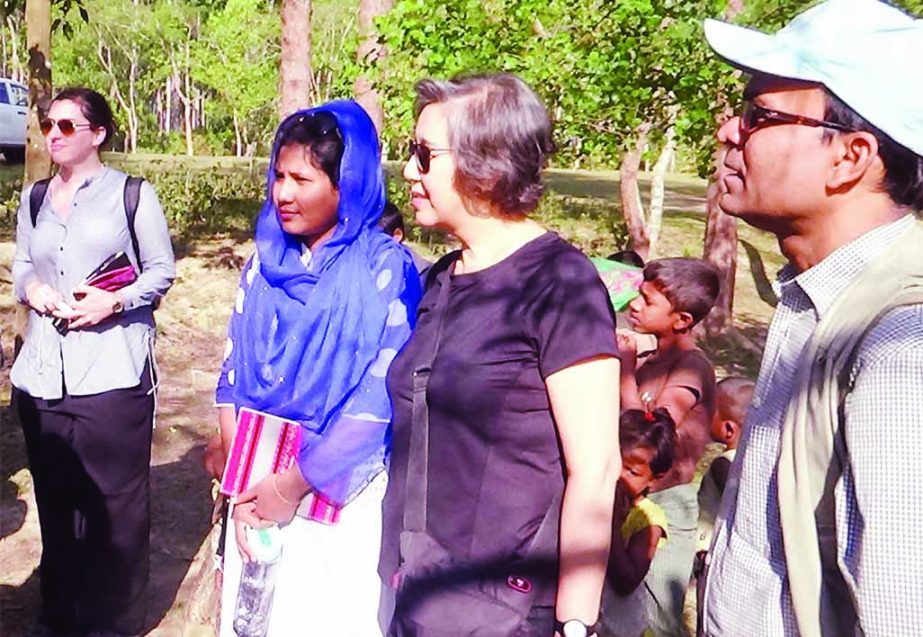 UN Special Rapporteur on Human Rights situation in Myanmar Yanghee Lee visiting the Rohingya camp at Nayapara in Cox's Bazar area on Saturday.