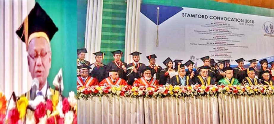 Education Minister Nurul Islam Nahid, MP speaks at the 3rd convocation of Stamford University Bangladesh at Bangabandhu International Conference Centre in the capital recently.