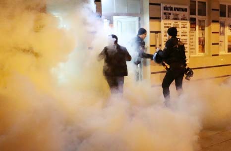 Turkish police used tear gas against members of pro-Kurdish (Peopleâ€™s Democratic Party (HDP) during a protest in Ankara against Turkey's "Olive Branch"" operation in Syria on Monday."