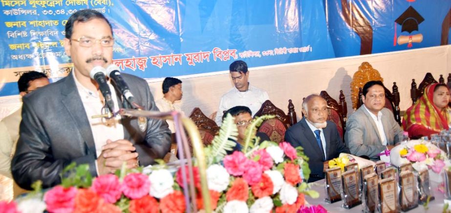 CCC Mayor A J M Nasir Uddin speaking at a reception programme accorded to meritorious students at Firingi Bazar on Sunday.