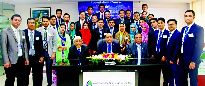 Syed Waseque Md. Ali, Managing Director of First Security Islami Bank Limited, poses with the participants of its 41st Foundation Course for Trainee Junior Officers at the banks Training Institute in the city recently.