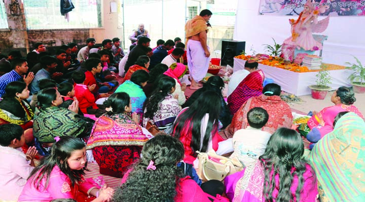 RANGPUR: Hundreds of students of Hindu Community celebrating Saraswati Puja at Technical School and College premises in Rangpur on Monday.
