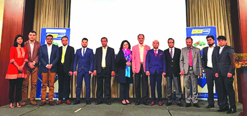 Md. Ismail Hossain Siraji, Chairman, Board of Directors of Jamuna Bank Limited, poses with the participants of its 'NRB customers get together and CSR Seminar' at a hotel in Dubai of United Arab Emirate recently. Shafiqul Alam, Managing Director, Md. Ma
