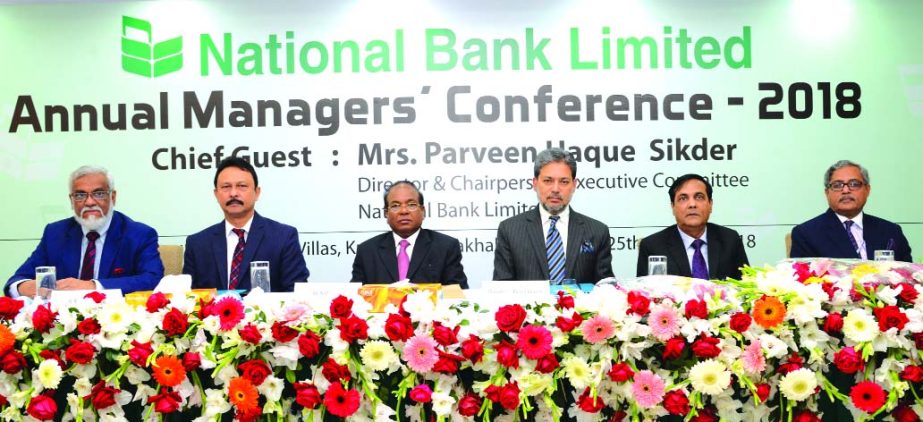 Choudhury Russel Ahmed, Managing Director (CC) National Bank Limited, presiding over its 'Annual Managersâ€™ Conference-2018' at a resort in Kuakata on Thursday. Wasif Ali Khan, MA Wadud, AMDs, ASM Bulbul and Shah Syed Abdul Bari, DMDs of the bank