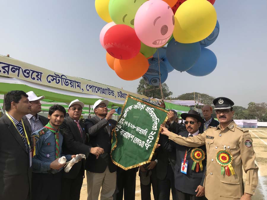 Secretary of Ministry of Railway Md Mofazzal Hossain inaugurating the two-day long Annual Sports Competition of Bangladesh Railway Eastern Zone by releasing the balloons as the chief guest at the Polo Ground in Chittagong on Saturday.